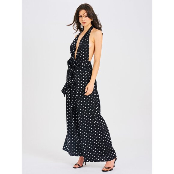 Oriana Black Polka Dots Halter Jumpsuit - Picture 12 of 16